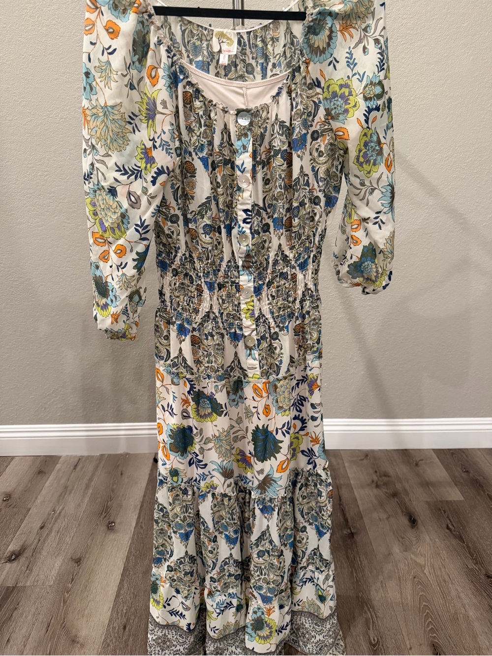 NWOT Fig & Flower Floral Maxi Dress Women Smocked Waist Button Front Boho